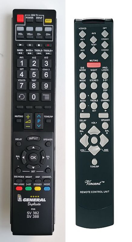 VINCENT SV-382, SV-388 + ovládání TV (mini TV) - dálkový ovladač duplikát - Kliknutím na obrázek zavřete