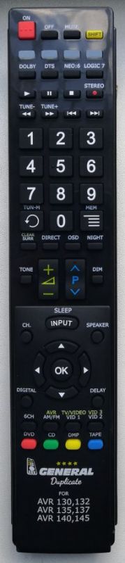 HARMAN KARDON AVR-130, AVR-132, AVR-135, AVR-137, AVR-138, AVR-140, AVR-145 - dálkový ovladač duplikát - Kliknutím na obrázek zavřete