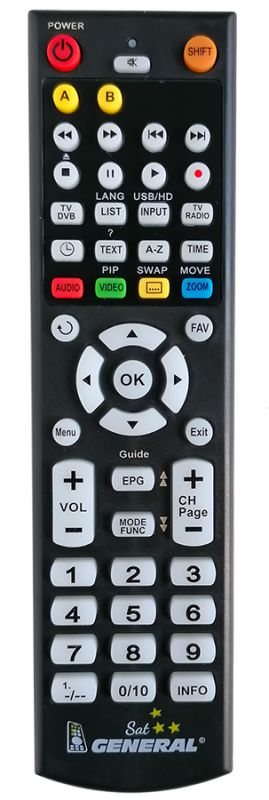 DI-WAY DI-BOX DVB-T2 V3 HEVC H.265 - kompatibilní značkový dálkový ovladač General - Kliknutím na obrázek zavřete